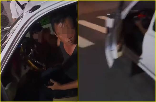 台中一名男子驾车撞到机车，称「车上有小孩」不肯下车，趁乱加速肇逃，连驾驶座车门还开着也不管。（截自脸书社团《爆废1公社》影片）