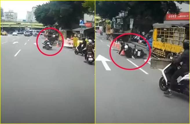 兩名年輕人騎車雙載高速竄出，下秒摔車街頭翻滾影片，逗樂眾多網友。（截自YouTube影片）