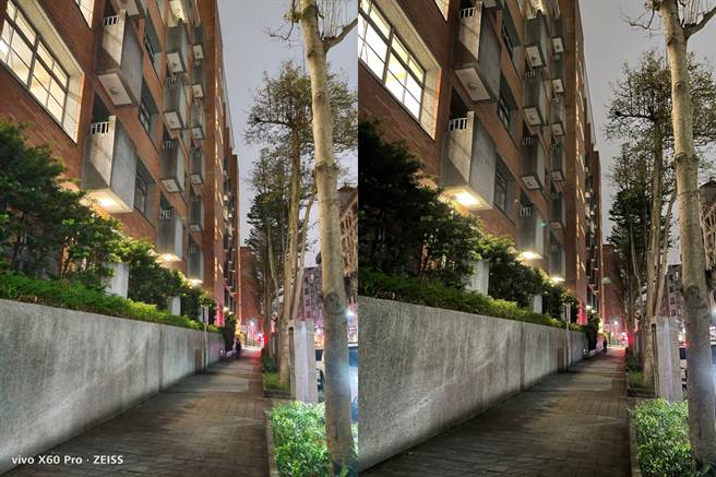 vivo X60 Pro（左）与iPhone 12 Pro夜间拍摄对比（4）。（黄慧雯摄）
