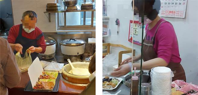 消基會日前公布「自助餐廳防疫措施調查」，發現35%的自助餐廳收銀員，一邊忙著算錢、收錢，還必須幫客人剁雞腿、排骨，或是至前端整理菜餚。(圖/消基會提供)