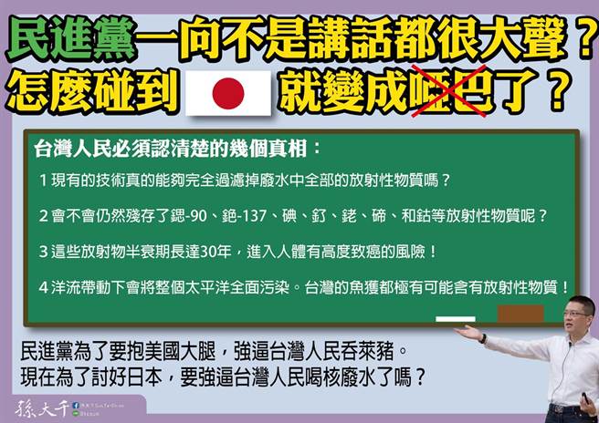 孙大千脸书谈核废水。(取自孙大千脸书)