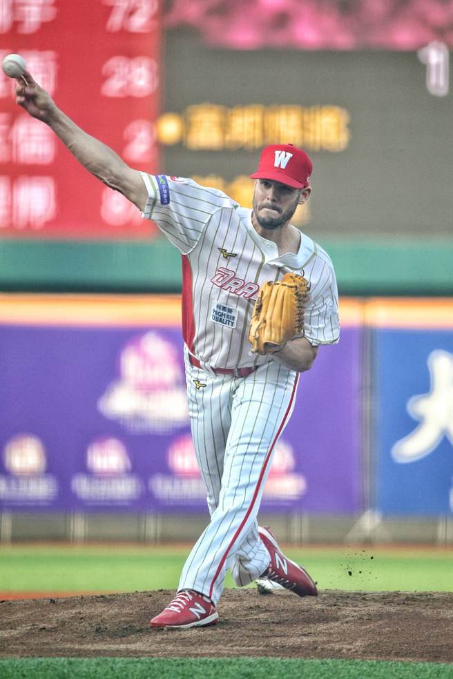 味全龙队先发投手布里悍先发5.2局、无失分。（杜宜谙摄）