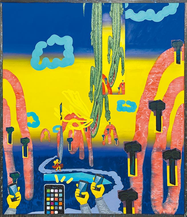 海尔盖特作品《JesusChrist!》展现虚拟与真实交织的赛博庞克风。（亚纪画廊提供）