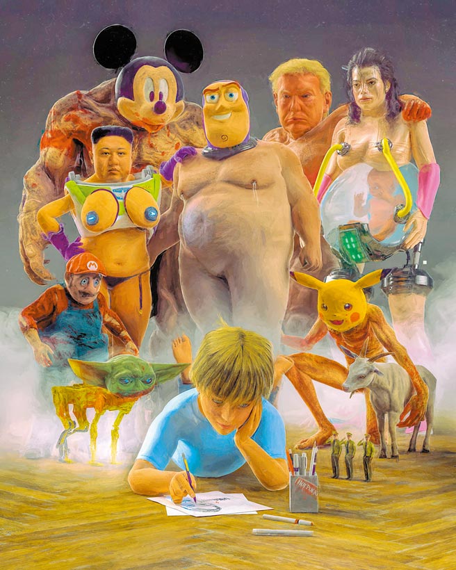 Beeple的作品多半有着游戏化、卡通化并以新闻为元素的特色。（取自仕士得官网）