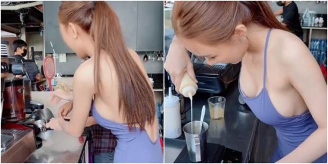 Juniijune日前擔任咖啡店一日店長，火辣的身材令不少網友鼻血直噴。（圖／翻攝自Juniijune抖音）