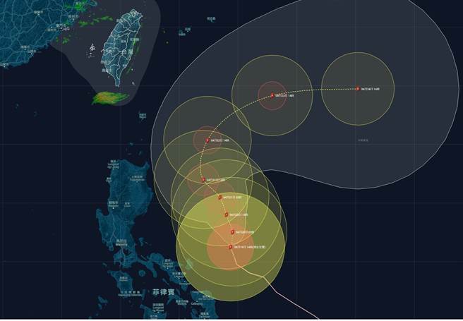 气象粉专「台湾颱风论坛｜天气特急」在脸书上曝光舒力基颱风最新路径，并指出周三、四式台风最揭进台湾的时刻，到时6地区有望降雨。(图取自台湾颱风论坛｜天气特急脸书粉专)