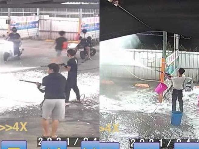 高雄凤山1群青少年日前却在自助洗车场大玩高压水枪，还胡乱喷洒白色泡沫，现场俨然他们的水乐园，事后还留下地板整片白色泡沫、设备随地丢置就离去。（图／翻摄自脸书「凤山人在地大小事」）