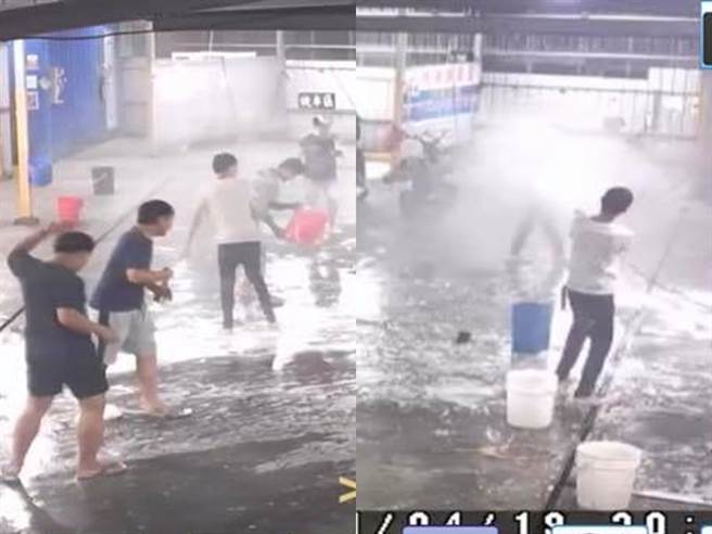 高雄凤山1群青少年日前却在自助洗车场大玩高压水枪，还胡乱喷洒白色泡沫，现场俨然他们的水乐园，事后还留下地板整片白色泡沫、设备随地丢置就离去。（图／翻摄自脸书「凤山人在地大小事」）