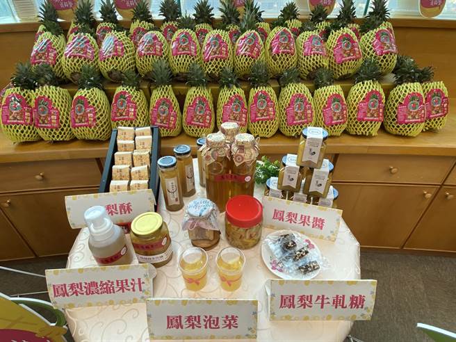 加拿大多倫多台商及僑界響應挺鳳農，20日捐贈5050公斤金鑽鳳梨給桃園市政府，將提供給桃姊妹經濟培力計畫者，製成鳳梨酥、鳳梨牛軋糖及鳳梨果醬等商品販售，協助弱勢婦女改善生活。（蔡依珍攝）