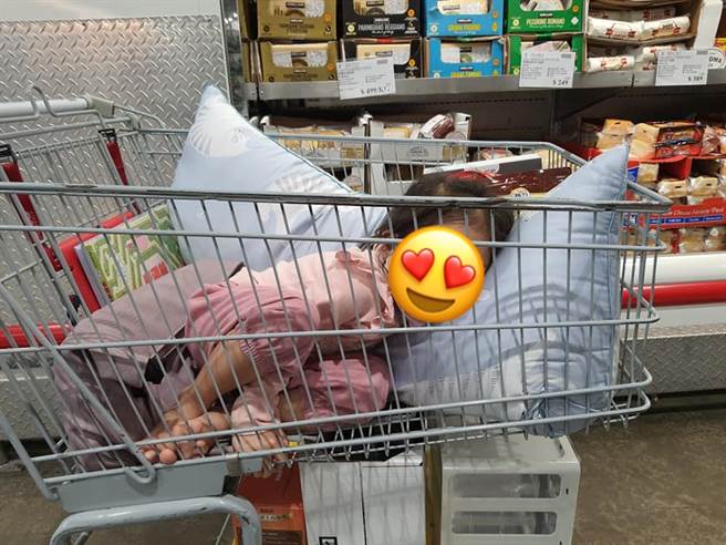 结果女儿就这样在推车里靠着抱枕睡着，让她大讚这颗抱枕不买不行。(图取自Costco好市多 商品经验老实说)