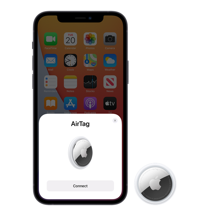 苹果蓝牙防丢器AirTag可透过寻找网络来协寻，配对简易。（苹果提供／黄慧雯台北传真）