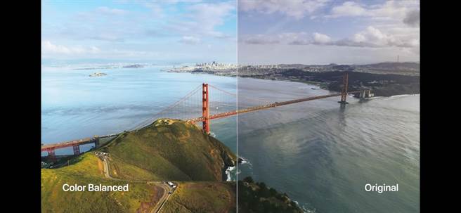 蘋果全新的Apple TV 4K，新增了色彩平衡處理，Apple TV可以自動視情況調整影片輸出，傳遞更精準的顏色並改善對比，不再需要以手動調整電視設定。（翻攝直播畫面）