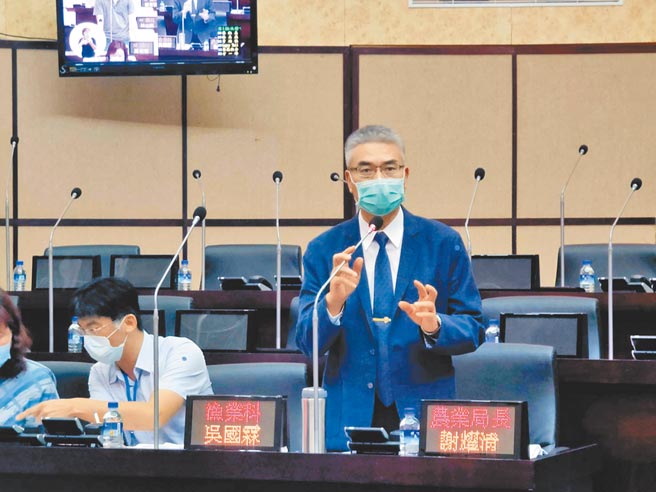台南市政府农业局长谢耀清在市议会进行农渔产滞销因应措施专案报告。（洪荣志摄）