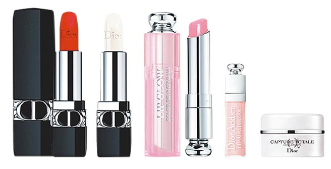 比漾廣場Dior迪奧藍星粉漾潤脣組，藍星脣膏（正貨）+癮誘粉漾潤脣膏（正貨）+藍星晚安潤脣膏（正貨）+豐漾翹脣蜜精巧版001+逆時能量奇蹟霜5ml，3800元起。（比漾廣場提供）