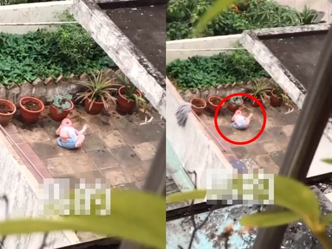 1名網友日前目擊對面住戶頂樓的花圃上，竟有1名嬰兒被放在地板上嚎啕大哭，身邊沒有任何家長，地板上也沒有鋪布料。（圖／翻攝自臉書「爆怨2公社」）