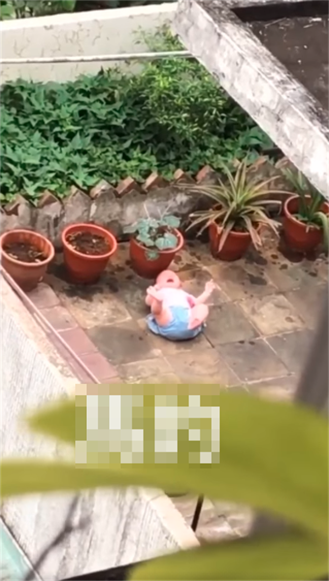 1名網友日前目擊對面住戶頂樓的花圃上，竟有1名嬰兒被放在地板上嚎啕大哭，身邊沒有任何家長，地板上也沒有鋪布料。（圖／翻攝自臉書「爆怨2公社」）