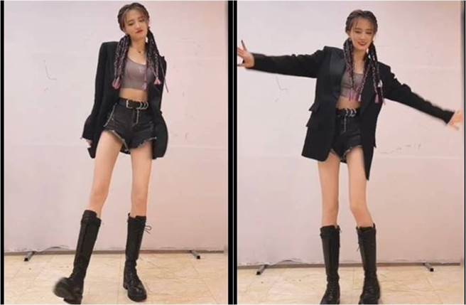 徐璐辣穿中空装、极短热裤跳舞，画面超养眼。（图／取材自徐璐微博）