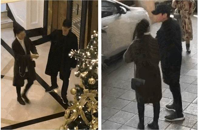 趙又廷面露笑容、伸長手臂迎接高圓圓，小倆口接著又並肩有說有笑，互動超甜蜜。（圖／取材自新浪娛樂）