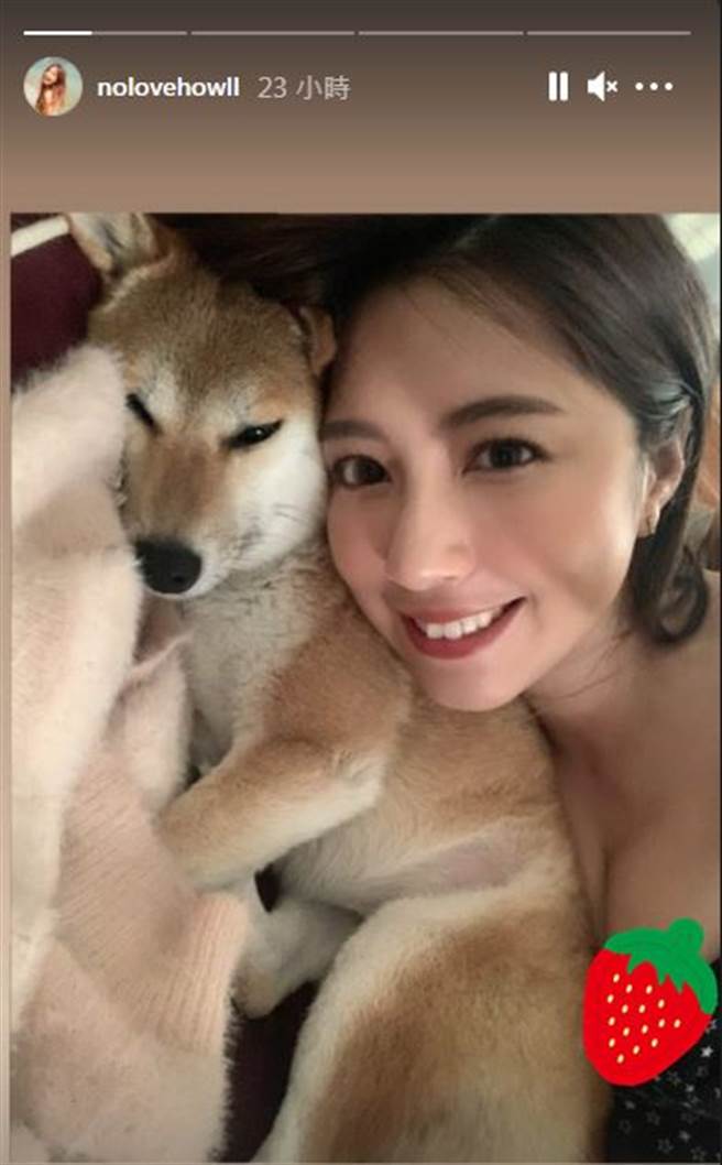 辜莞允和爱犬玩，衣服下滑差点走光。（图／翻摄自IG）
