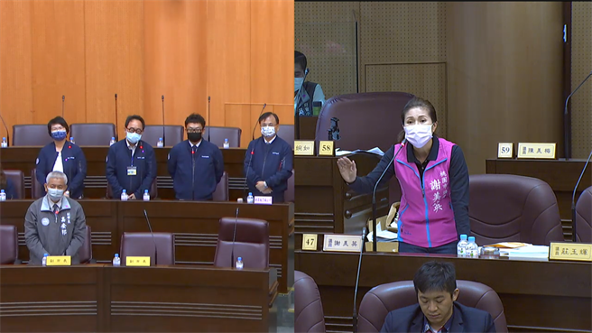 议员谢美英质询桃园航空城公司。(蔡依珍摄)