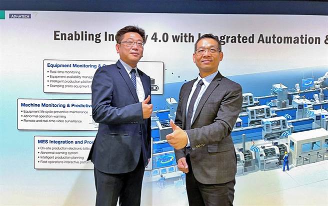 工业电脑大厂研华28日宣布与日本资讯系统整合龙头NTT DATA（恩悌悌数据）正式签署合作意向书，左为NTT Data智慧制造发展中心技术总监赵山贵、右为研华台湾区营运处副总林其锋。（研华提供）