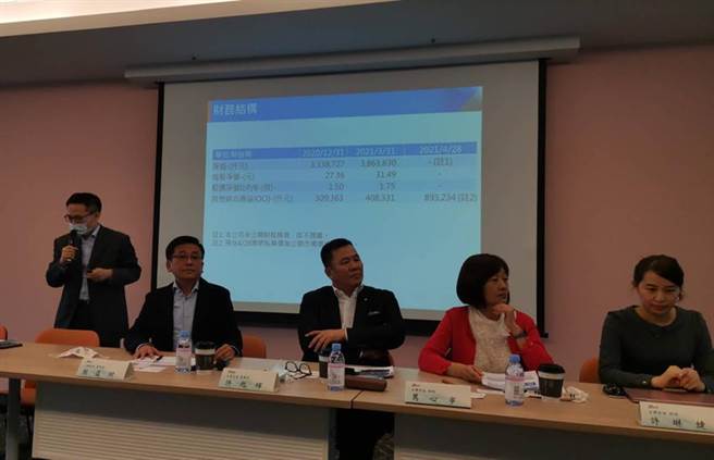 (左起台骅财务长侯卓伦、董事长顏益财、台湾空运董事长许旭辉、台骅特助万心寧、经理许琳婕。图／张佩芬摄)  
