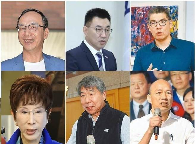 国民党主席今年7月改选，热门人选渐渐浮出台面，包括前党主席朱立伦（上排左起）、现任党主席江启臣、国民党智库副董事长连胜文、前党主席洪秀柱（下排左起）、孙文学校总校长张亚中、前高雄市长韩国瑜。（图/合成图，报系资料照）
