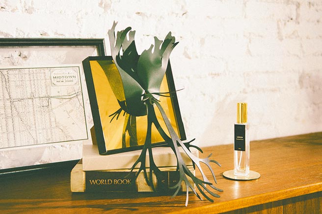 叶叶的香氛鹿角蕨，以皮革的自然纹理重现蕨叶轮廓，搭配香氛成为最美型扩香，2180元起。（叶叶提供）