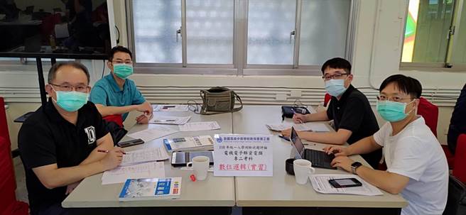 全国高级中等学校教育产业工会的教师群解析今年四技二专统测专业科目（二）的题目。（全中教提供／林志成台北传真）