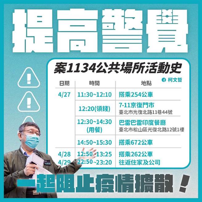 台北市长柯文哲贴文提醒民眾确实防疫。（摘自柯文哲脸书）