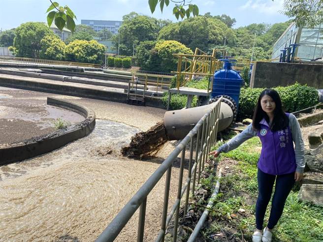 桃园市议员陈雅伦说龟山水资中心距今已30年，每逢大雨废污水就会溢流到厂外，甚至蔓延到马路及南崁溪，造成污染，居民苦不堪言。(蔡依珍摄)