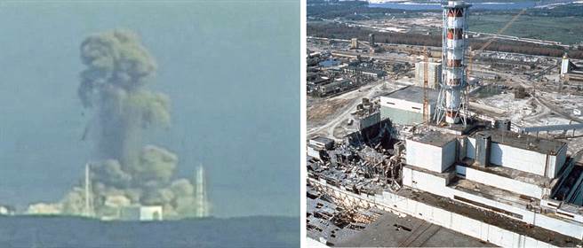 福島核事故(左)與車諾比核事故(右)，都是7級的核子電廠事故，大量的核物質外洩，造成的傷亡其實被外界誇大。車諾比的致死人數是50人以下，福島的癌逝人數是1位。(圖/路透社)