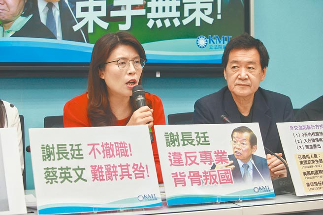 国民党立院党团要求驻日代表谢长廷24日到立院说明，总召费鸿泰（右）表示，如果谢不回来，国民党团还会有持续动作，不会就这样算了。（本报资料照片）