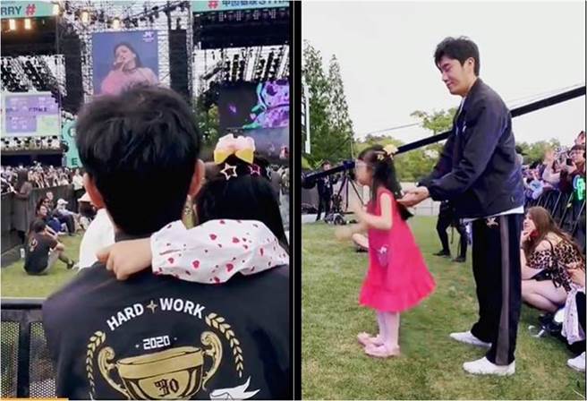 秦昊带着女儿一起欣赏伊能静的演出。（图／取材自秦昊微博）