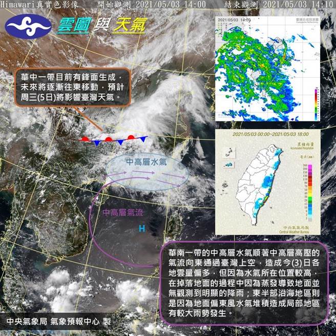 水氣移入台灣上空，卻因位置太高，全部蒸發了。（翻攝鄭明典臉書）