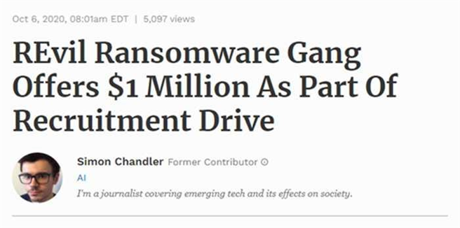 REvil组织过去接受俄罗斯一个YouTube频道访问时表示，集团成员年均收入可超过一亿美元。（图／翻摄自网路）