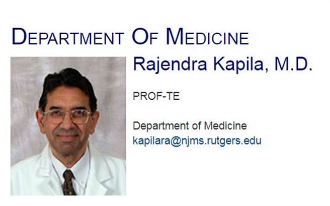 美國知名印度裔傳染病專家卡比拉（Rajendra Kapila）返回印度1個月不幸染新冠身亡，他生前已經完成接種2劑BNT疫苗。（圖／擷取自美國羅格斯大學官網）
