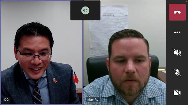 駐亞特蘭大辦事處處長王翼龍與州眾議員梅伊視訊（駐亞特蘭大辦事處提供）