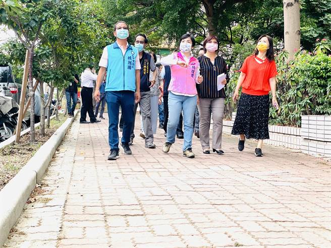 潭阳国小通学步道两旁种植小叶榄仁，窜根情形严重，造成连锁砖铺面凹凸不平。（王文吉摄）