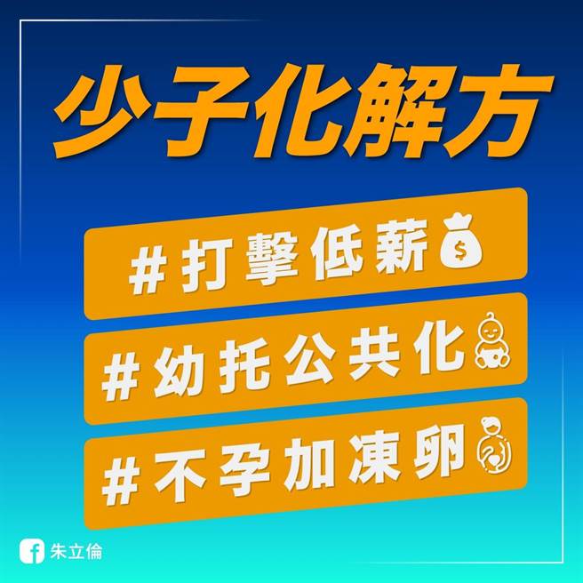 为解决少子化，行政院拍板多项「催生」新政，预计投入近百亿元。对此，国民党前主席朱立伦今天质疑，大撒币就能催生吗？（摘自朱立伦脸书）