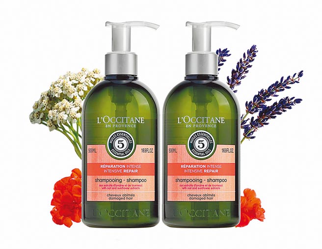 欧舒丹草本修护组，含草本修护洗髮乳500ml 2瓶，原价2800元，母亲节优惠价至9日，2080元。（欧舒丹提供）