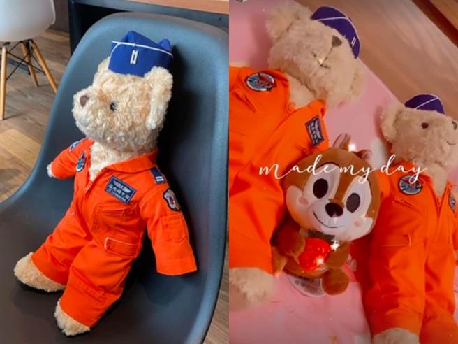 原PO發現空的座位上有1隻穿著軍服的泰迪熊，網友推測女客人就是殉職飛官羅尚樺的妻子，因為羅妻也常在社群PO軍服泰迪熊的照片。（圖／翻攝自羅妻IG）