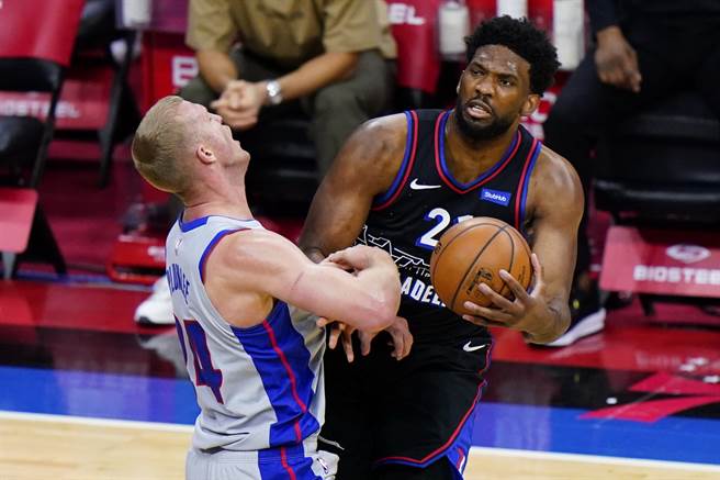 恩比德(右)放话已经不想追求年度MVP，只想全力夺冠。(美联社)