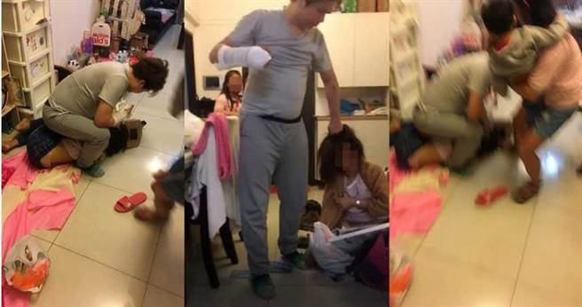 亲友拿出郭李奥家暴的影片出面控诉，画面中，郭李奥将妻子压制在地，对着她疯狂挥拳，姊姊甚至也「加入」。（图／翻摄画面）