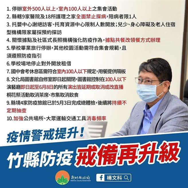 因应疫情，防疫措施再升级。（新竹县政府提供）