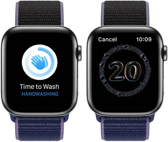 Apple Watch的洗手提醒与洗手计时画面。（摘自macRumors）
