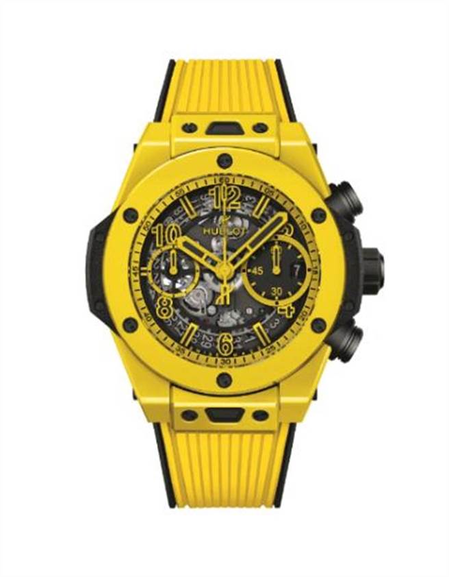 宇舶表Big Bang Unico魔力黄陶瓷计时码表，81万5000元。（HUBLOT提供）