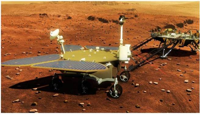 圖為祝融號登陸火星模擬圖。(圖/中新社)