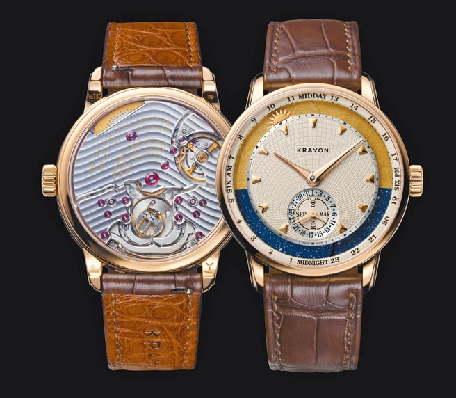 獨立製表品牌KRAYON的「Anywhere」腕表，可顯示日出與日落的時間和美麗景致。（瑞博品提供）