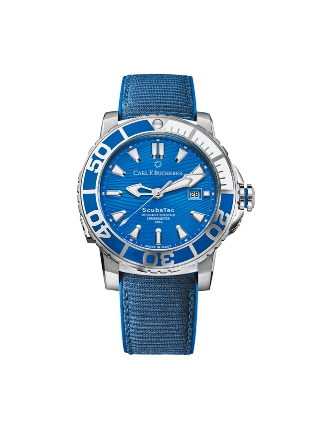 宝齐莱与「魔鬼鱼基金会」合作推出柏拉维深潜马尔地夫腕表，表带以海洋回收的塑胶瓶制成，21万5000元。（Carl F. Bucherer提供）